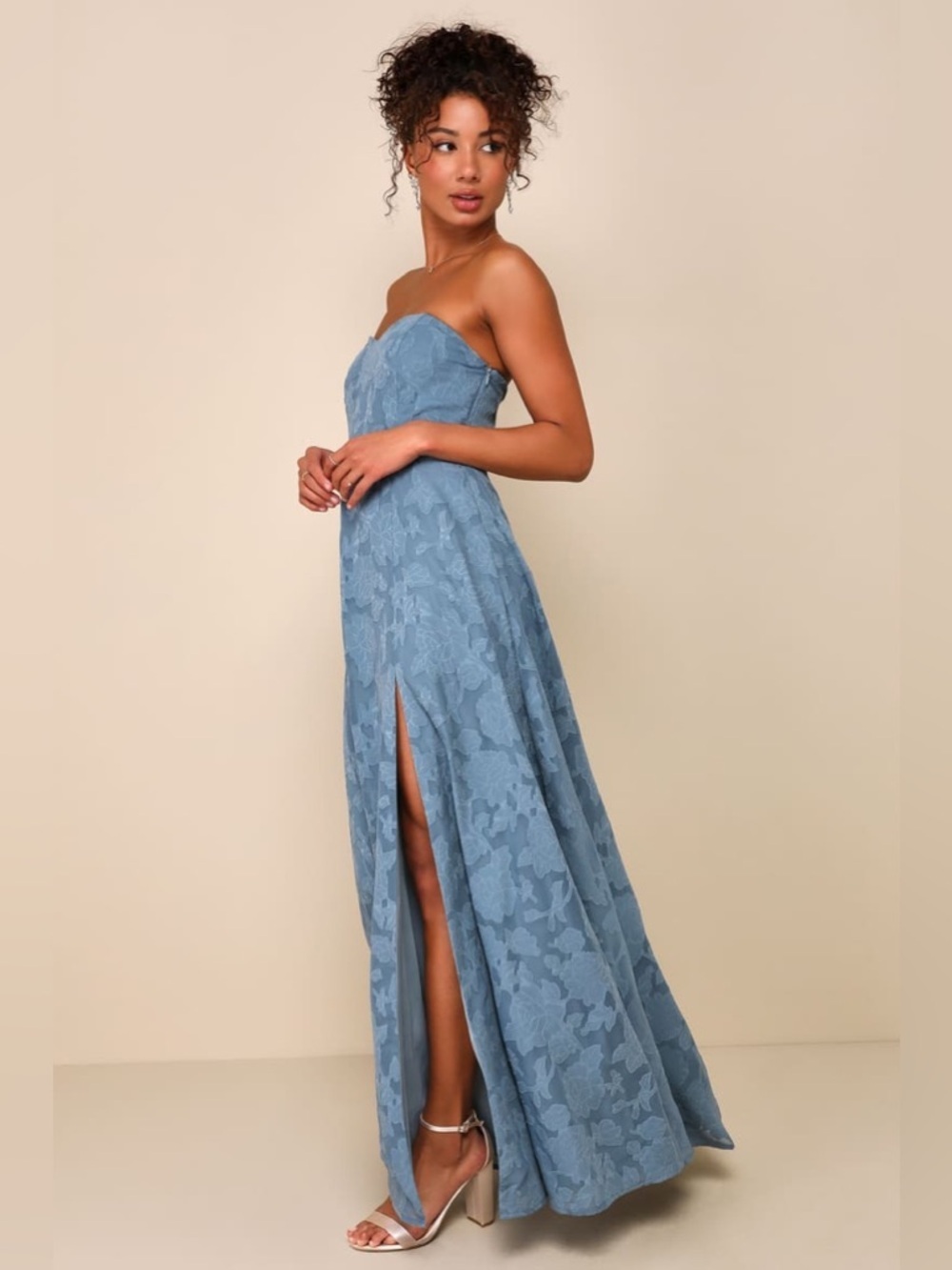 Lulus Garden of Romance Dusty Blue Floral Burnout Strapless Maxi Dress - Picture 7 of 11